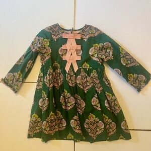 Pink Chicken Green Dress with Pink Floral Design